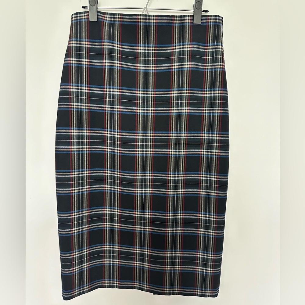 Zara Navy Blue Plaid Women's Pencil Skirt High Waisted Size Large